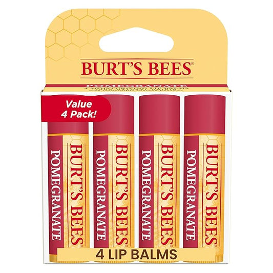 Burt's Bees Lip Balm - Pomegranate, Lip Moisturizer With Responsibly Sourced Beeswax, Tint-Free, Natural Origin Conditioning Treatment, 4 Tubes, 0.15 oz.