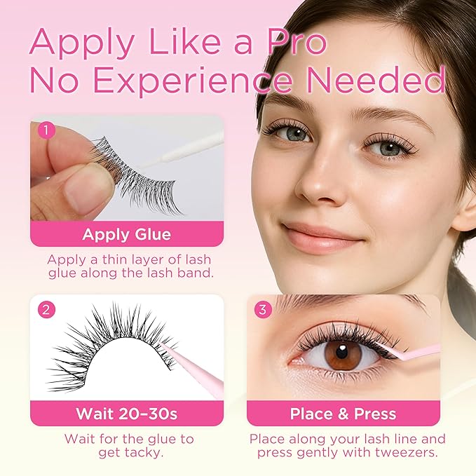 Bepholan Ultra-thin False Eyelashes False Lashes Natural look 100% Handmade Lash Strips Lightweight Lashes with Soft Clear Band(117)