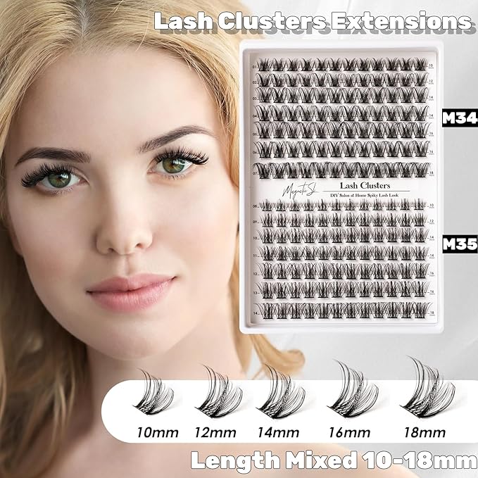 Lash Clusters 168pcs Manga Lash Extension Kit Curly 10-18mm Cluster Eyelash Extensions Natural Lash with Bond and Seal-M34+M35（Volume+Natural）