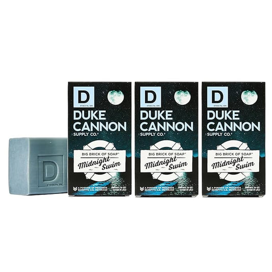 Duke Cannon Big Brick of Soap Midnight Swim - Refreshing Aquatic Scent with Green Top Notes, 10 oz. Men's Soap Bar (Pack of 3)
