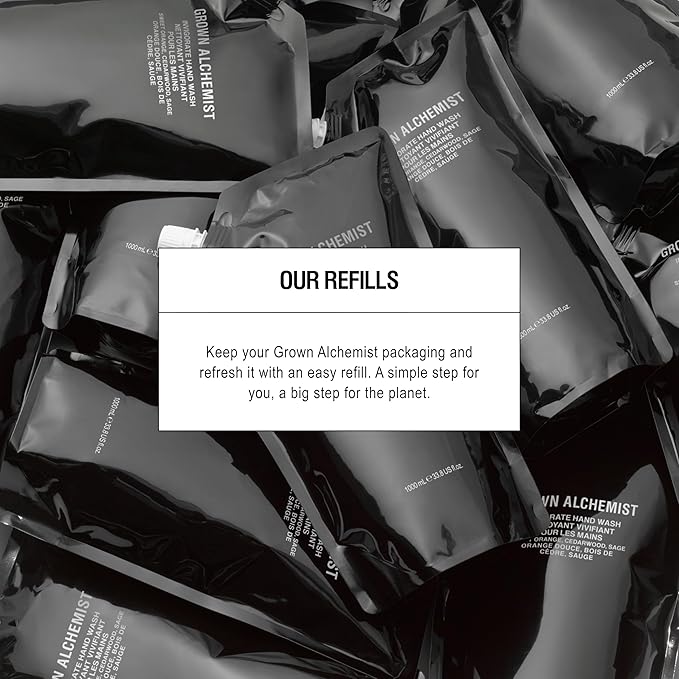 Grown Alchemist Invigorate Hand Wash Refill – Liquid Hand Soap with Aloe, Sweet Orange, Cedarwood & Sage – Gentle, Moisturizing Kitchen & Bathroom Soap, Natural Plant Based Gel Cleanser, 1L