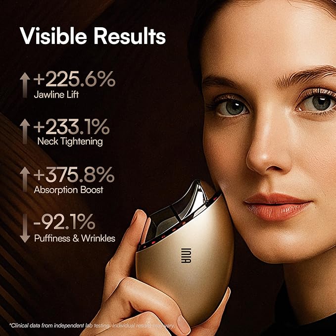 INIA 7-in-1 Red Light Therapy for Face and Neck Gua Sha Facial Massager Tool Device with Thermal and Cryo Mode for Puffiness & Firming Skincare Tool