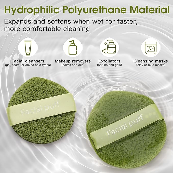 Facial Sponges GloréBrochas 3PCS Soft Reusable Face Sponges for Cleansing, Makeup Removal, Clay Mask & Exfoliating, Individually Wrapped PU Beauty Pads in Colorful Set for Travel & Daily Use
