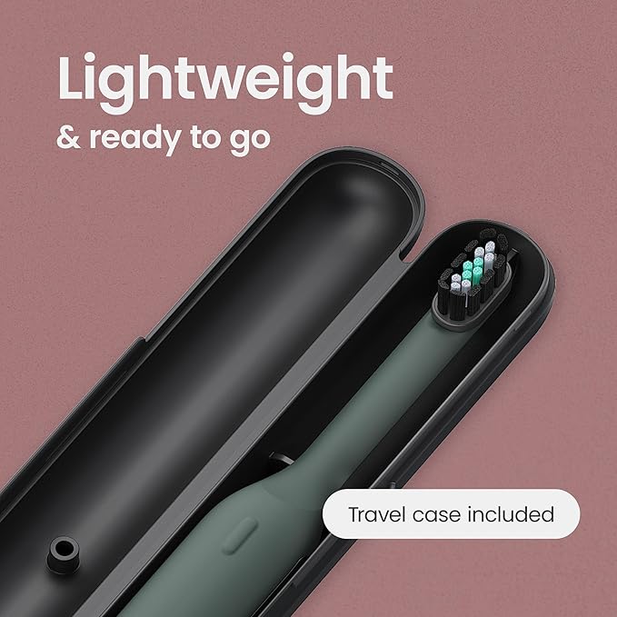 Quip Ultra Next Generation Smart Sonic Toothbrush - Timed Electric Toothbrush for Adults - Replaceable Brush Head, Soft Bristles, Silicone Handle, 30-Day Battery Life, Travel Case - Moss Green