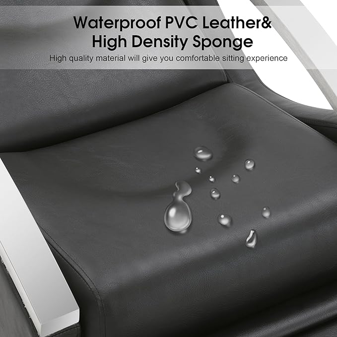 BarberPub Backwash Shampoo Station Chair Unit with Leg Rest, Adjustable Ceramic Shampoo Bowl Sink and Chair Set for Home Salon, Barbershop 9077 (Black)
