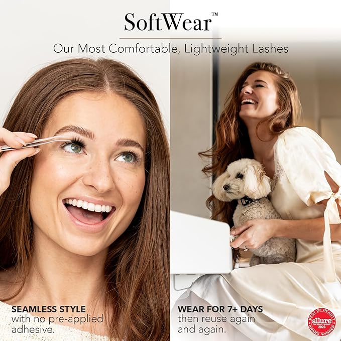 Pro Lash SoftWear Starter Lash Clusters Kit - Seamless, Lightweight Lashes - 7-Day Eyelash Extensions - 3 Sets of False Eyelashes Plus Adhesive, Remover, Tweezers - Classic Cat Eye No. 08 Black