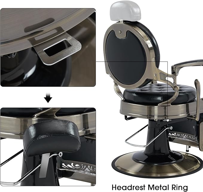 BarberPub Heavy Duty Metal Vintage Barber Chair All Purpose Hydraulic Recline Salon Beauty Spa Chair Styling Equipment 8914 (Black with Brushed Bronze Frame)