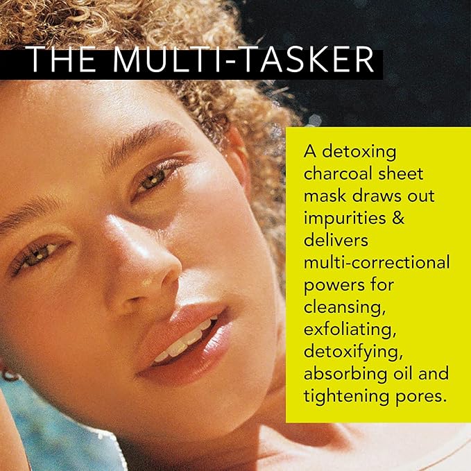 LAPCOS Charcoal Sheet Mask, Daily Face Mask with Salicylic Acid and Tea Tree Oil to Detoxify and Tighten Skin, Korean Beauty Favorite, 5-Pack