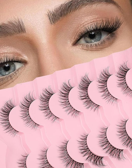 Cat Eye Lashes Short Strip Lashes Natural Looking False Eyelashes Wispy Fake Lashes Fluffy False Eyelashes Think Eye Lashes Pack 7 Pairs