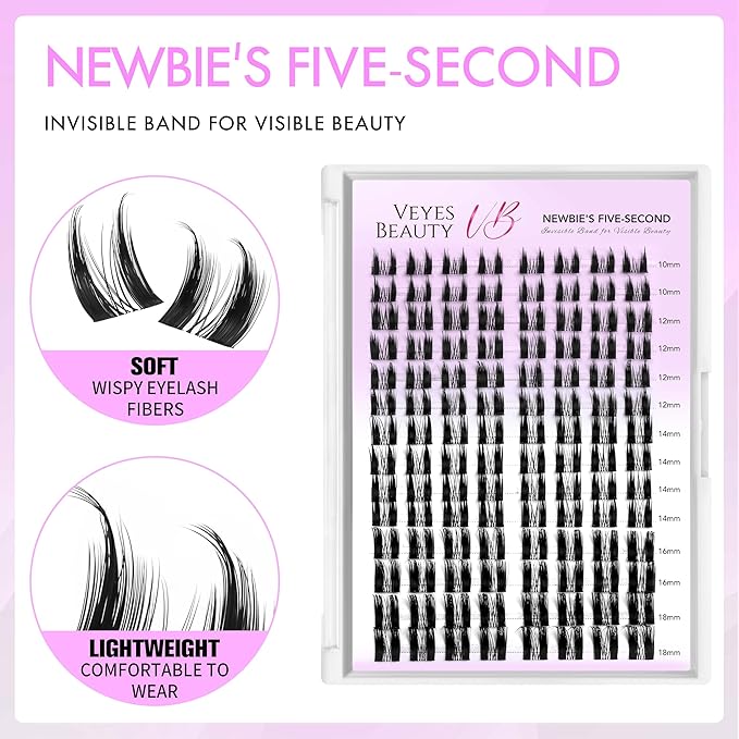 VEYESBEAUTY Lash Clusters Eyelash Extensions Thin & Invisible Band DIY Individual False Eyelashes Newbie's Five-Second Series Lash Tray for Self-application, Star Spike Lashes 10-18mm Mixed Length