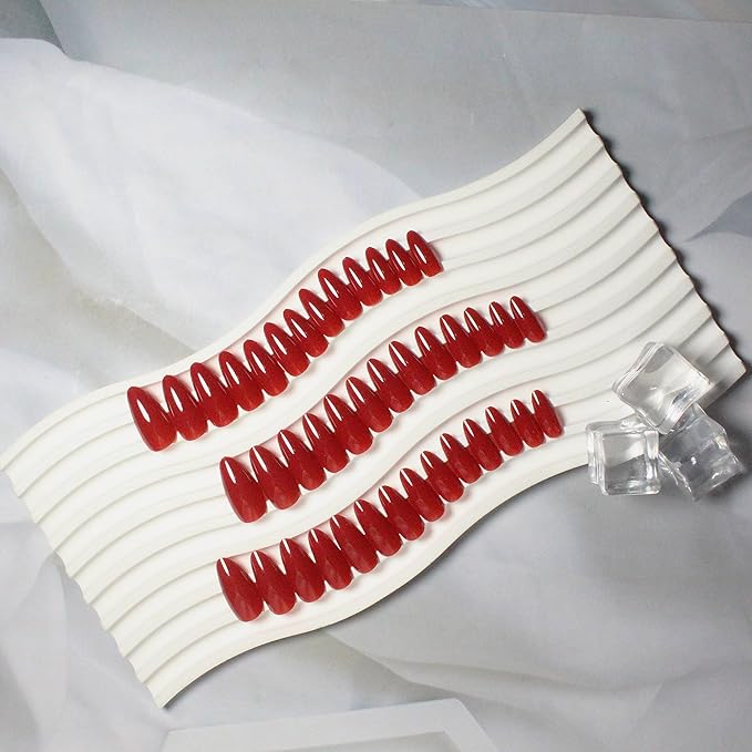 48pcs Wine Red Press-on Nails - Medium Length Almond Shaped, Stiletto False Nails for Women, Thick Natural Acrylic Gel Nails