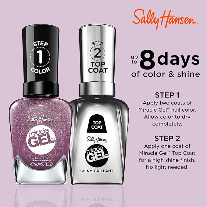 Sally Hansen Miracle Gel™, Metro Midnight, Long Lasting, Gel-Like Formula, No UV Lamp Needed, Purple Nail Polish