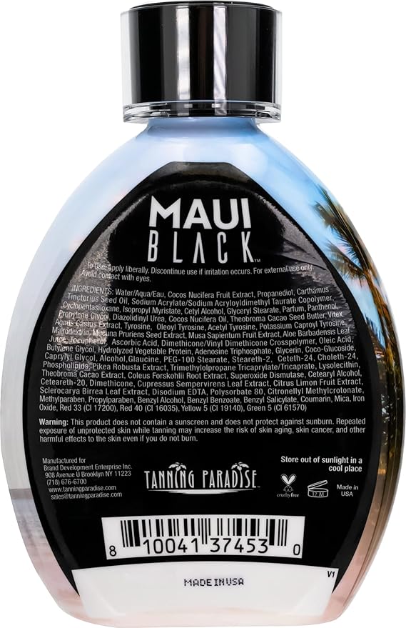 Tanning Paradise Maui Black Lotion – Instant Dark Self Tanner Natural Self-Tanning with Coconut Oil and Aloe Hydration Boost Tattoo Protection 13.5oz