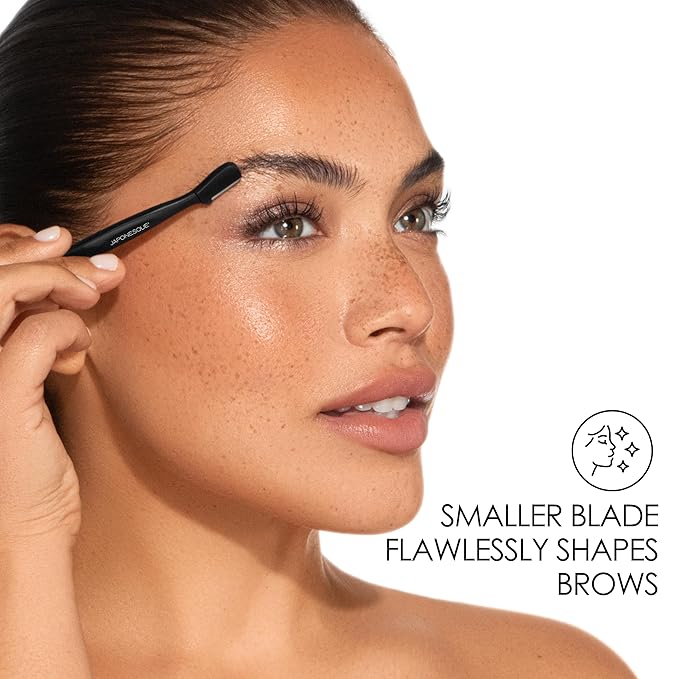 Japonesque Brow Touch Up Razors with Ultra-Sharp Stainless Steel Blades, for Removal of Unwanted Facial Hair and Peach Fuzz, Protective Blade Cover for Safe Storage Included