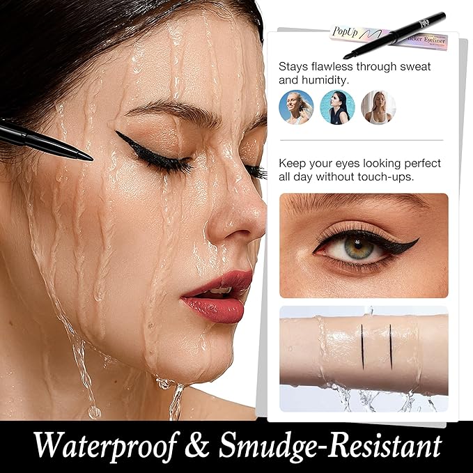 PopUp Black Eyeliner Pencils,Waterproof Gel Eyeliner Pencil Black Waterline Eye Liner Pen for Women Waterproof Smudge Proof Long-lasting (BLACK)