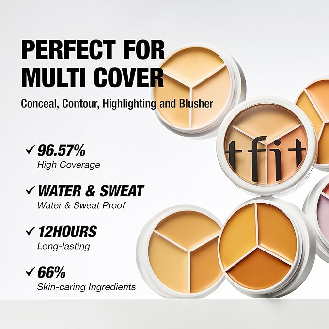 Multi-Use Pot Concealer - Triple Palette | High-Pigmented, Full Coverage & Crease-Proof | Korean Concealer for Dark Circles, Redness & Blemishes (03 Cool, 0.52 Oz)