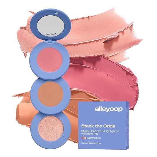 Alleyoop Stack The Odds - Stackable Makeup Palette - Cream Blush, Contour, Bronzer & Highlighter Blendable Cream Make up Palette - Natural, Glowy Finish - Makeup Stacks for Travel, Sassy Pants
