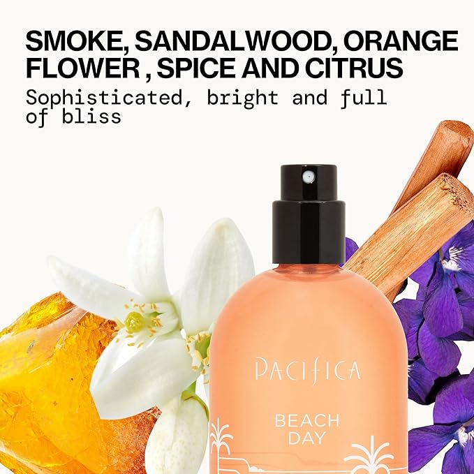 Pacifica Beach Day Spray Perfume, Fragrances, Bliss, Bergamont, Orange Flower, Sandalwood, Amber, Suede Leather, Clean Perfume, Parfum, Eau de Toilette Clean Vegan & Cruelty-Free