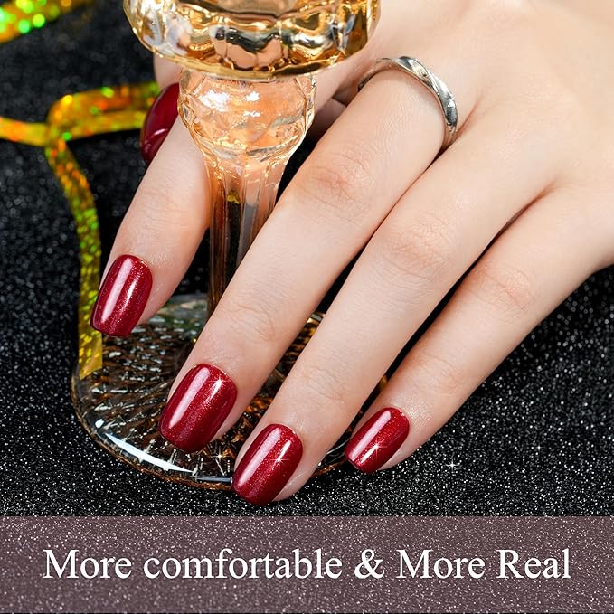 Press on Nails Short, Jofay Fashion 160Pcs Red Glitter Press On Nails Round, Bright Red Acrylic Fake Nails, Reusable Glue on Nails for Women, Salon Quality, Valentines Nails