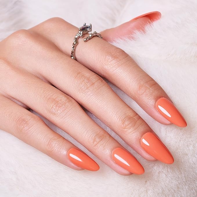 WOOYAS Medium Length Fake Nails - Almond Shaped, Terracotta Orange, Reusable Glue On Nails, Simple Manicure for Women & Girls, 24 Pcs