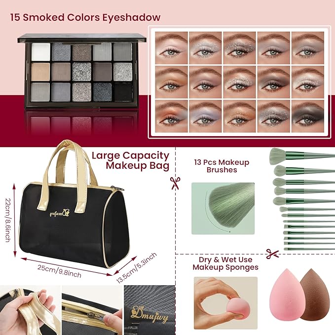 Makeup Kit for Women, Travel Makeup Kit, Makeup Full Kit for Beginners Teens Girls, Makeup Bundle Include 3 Matte & Shimmer Eyeshadow Palettes, Blush Palette, Lip Gloss Set, Concealer