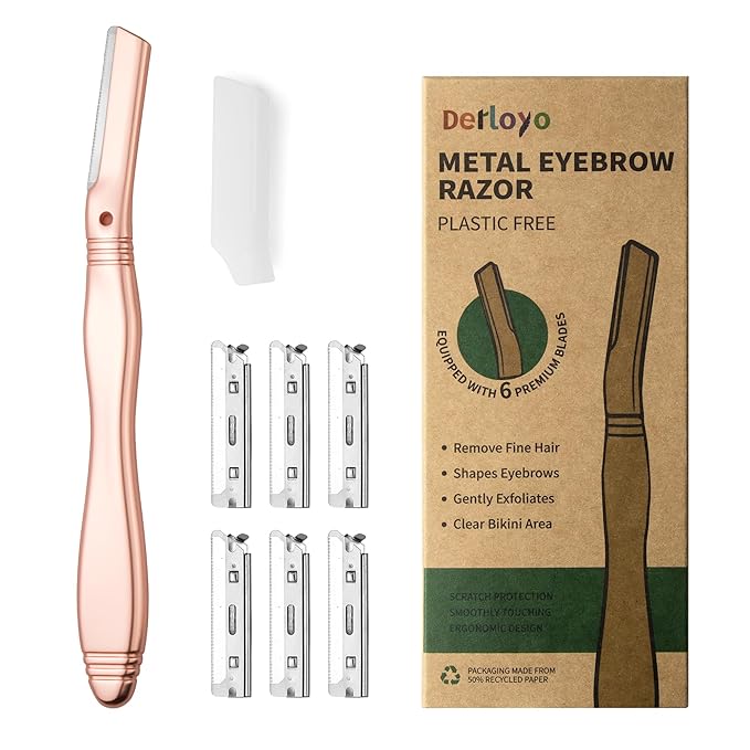 Eyebrow Razor, Dermaplaning Tool for Face, Face Razors for Women, Dermaplane Razor, Hair Removal and Exfoliation, Facial Razor, Face Shaver for Women&Men, 6 Blade Refills with Blade Cover (Rose Gold)