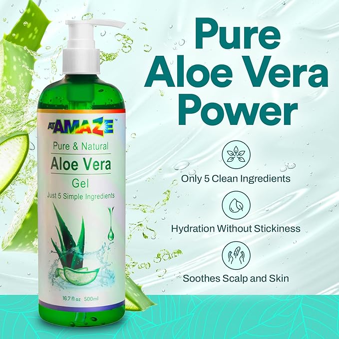 Aloe Vera Gel for Hair and Skin, Hydrating & Non-Sticky, Soothes Scalp and Skin, No Strong Scent, Lightweight & Fast-Absorbing Pure Aloe Vera Gel for Body, 16.7 fl oz (500 ml)