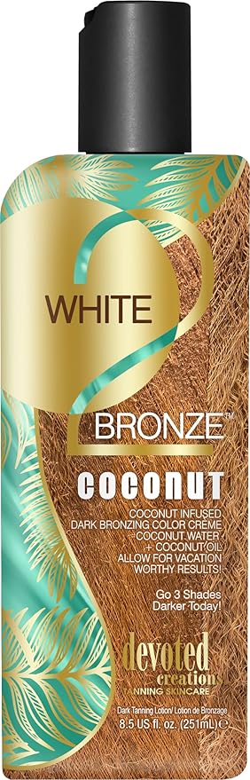 Devoted Creations White 2 Bronze Coconut - Color Enhancing Dark Bronzing Tanning Lotion with Coconut Water & Coconut Oil 8.5 oz.