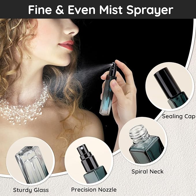 Segbeauty Atomizer Sprayer Set - 2pcs 10ML Refillable Mini Glass Perfume Spray Bottles with Funnel and Pipette, Portable Travel Cologne Sprayer Gradient Green