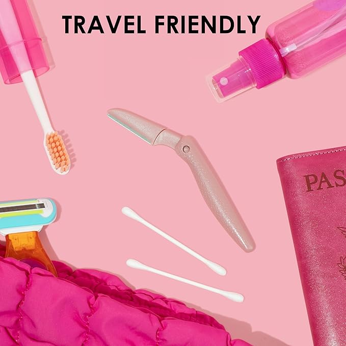 JAPONESQUE Foldable Dermaplaner Facial Razors - 3 Piece Set, Eyebrow And Facial Hair Razor Kit - One Blade Fixed Dermaplane Razor For Women Multicolor