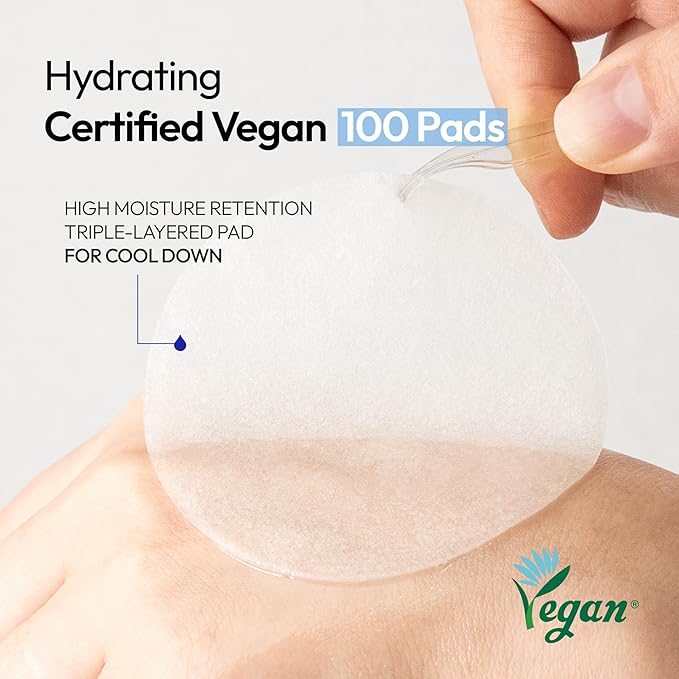 FreeGo Cool Glacier Water Daily Hydrating Pad (100 Pads), K-Beauty Facial Toner Pads for Puffy Dehydrated Skin, Instant Cooling Hydration