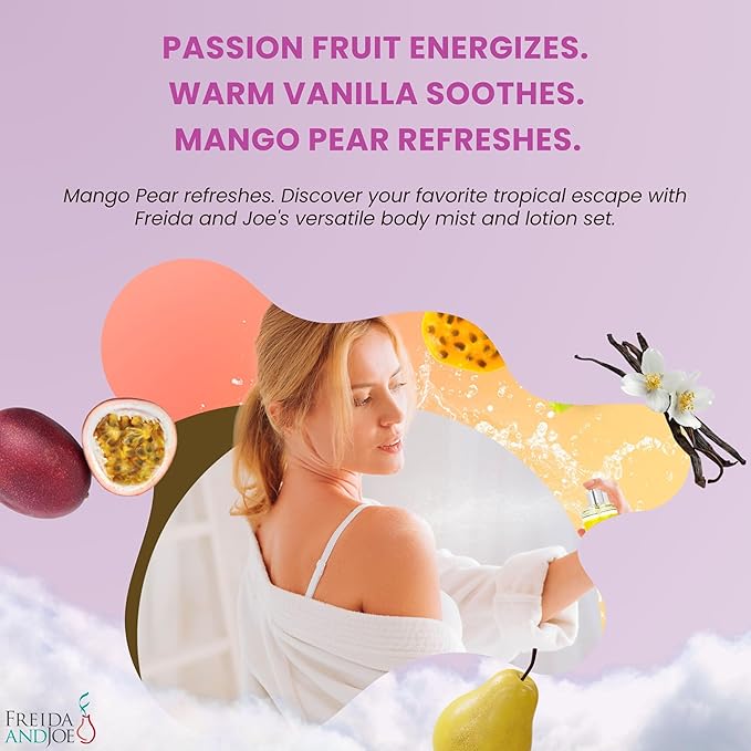 Fine Fragrance Body Mist & Body Splash Gift Set – Luxury Self-Care Combo for Women and Girls (Passion Fruit, Warm Vanilla, Mango Pear, Rose Soap)