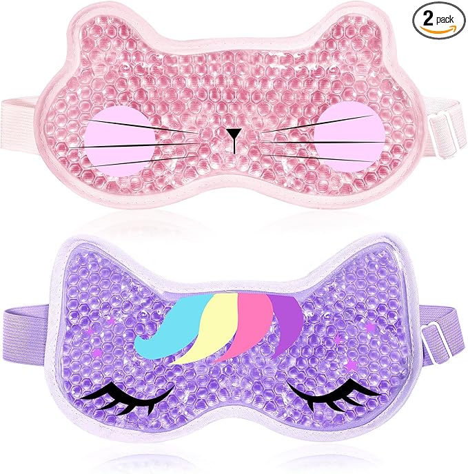 2PCS Adorable Cooling Eye Mask Gel Eye Mask, Reusable Hot Cold Therapy Cold Eye mask for Post Surgery, Puffiness, Dark Circles, Eye Bags, Dry Eyes, Migraines with Soft Plush Backing