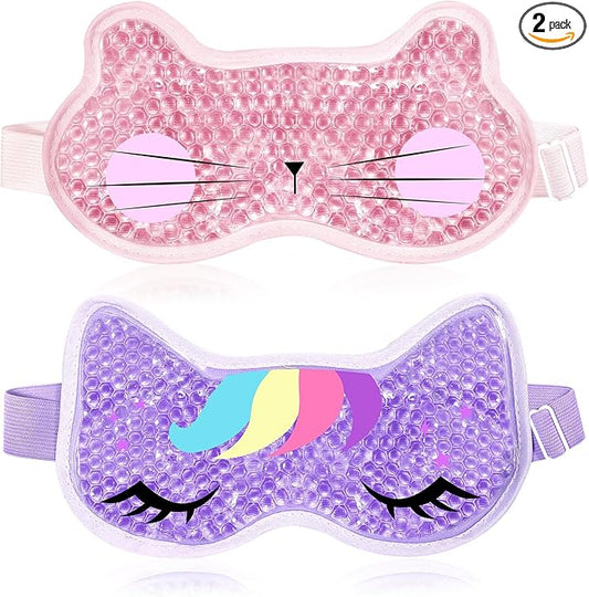 2PCS Adorable Cooling Eye Mask Gel Eye Mask, Reusable Hot Cold Therapy Cold Eye mask for Post Surgery, Puffiness, Dark Circles, Eye Bags, Dry Eyes, Migraines with Soft Plush Backing