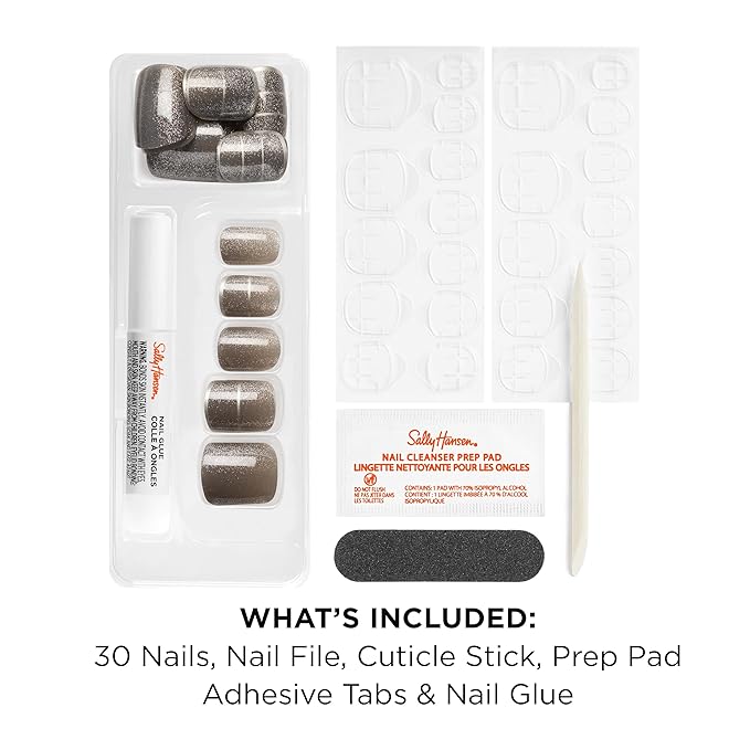 Sally Hansen Salon Effects Perfect Press-On Nails | Square Shape | Easy to Apply, Non-Damaging | 30 Nails, Nail Glue, Adhesive Tabs, File | Light Years