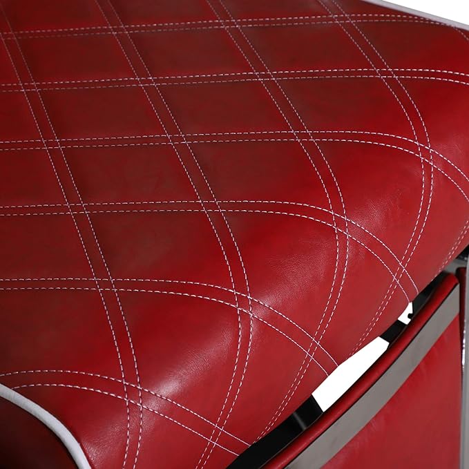 BarberPub Heavy Duty Metal Vintage Barber Chair All Purpose Hydraulic Recline Salon Beauty Spa Shampoo Equipment 3825 (Red with White Stitches)