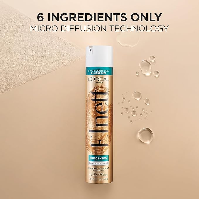 L'Oreal Paris Elnett Hair Care Elnett Satin Extra Strong Hold Hairspray - Unscented, Long Lasting + Humidity Resistant, Hair Styling Spray, 2.2 Oz