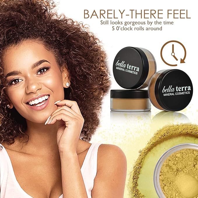 BellaTerra Cosmetics Mineral Powder Foundation – Maple | Deep Warm Undertone | Buildable Matte Mineral Formula for Smooth, Balanced, Long-Lasting Coverage 9g