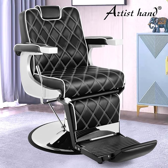 Artist hand All Purpose Barber Chair Wide Backrest Reclining Salon Chair for Hair Stylist Tattoo Chair Makeup Chair for Salon Equipment (Black)