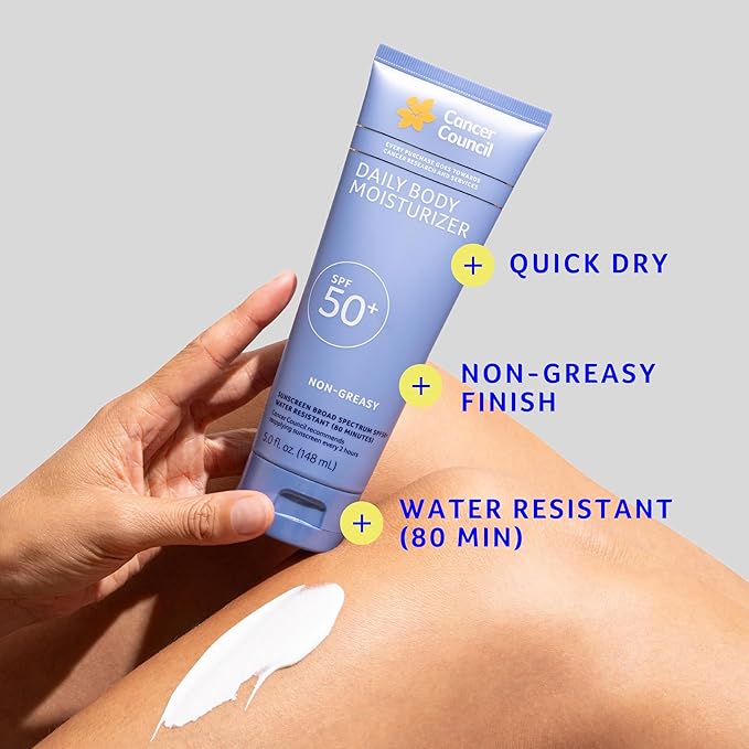 Cancer Council Sunscreen Body Lotion Moisturizer, SPF50+, Sun Care with Vitamin E, Aloe Vera, Broad Spectrum UVA/UVB Sun Protection, Sensitive Skin, Paraben & Fragrance Free, Water Resistant, 150ml