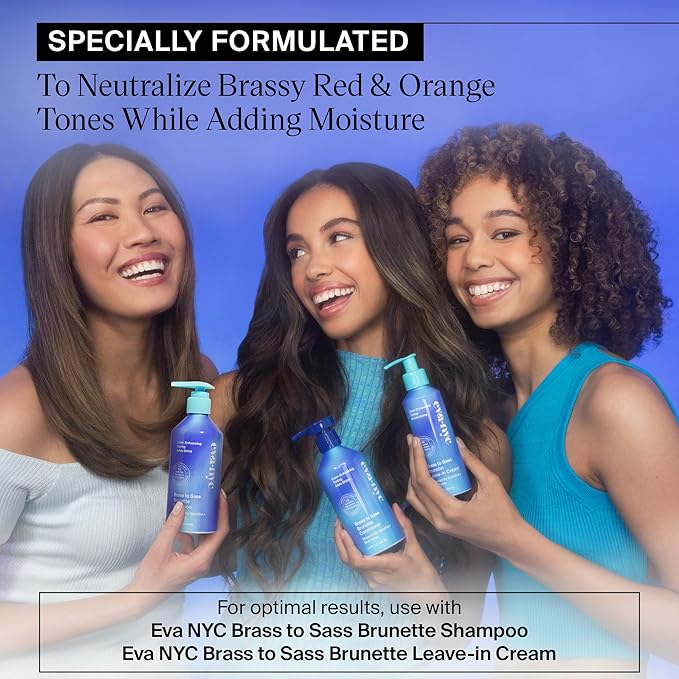 Eva NYC Brass to Sass Brunette Conditioner, Blue Conditioner for Brassy Hair, Neutralizes Brassy Red and Orange Tones, 8.8 fl oz