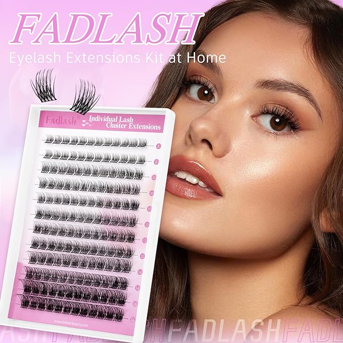 FADLASH Lash Clusters Natural Eyelash Clusters DIY D Curl 8-16mm Cluster Eyelash Extensions with Soft Thin Band Reusable Individual Lashes for Self Use (R021, 8-16mm)