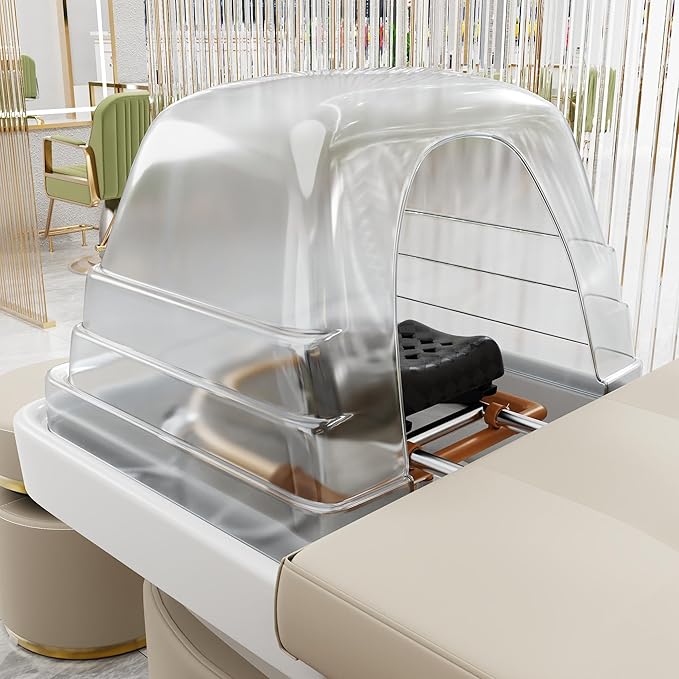 Olela Heavy Duty Head Spa Bed - Headspa Equipment with Water Cycle & Fumigation Salon Equipment, Stationary Massage Table with U Shaped Head Basin and Wood Frame for Beauty Salon