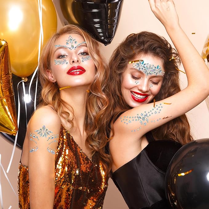 20 Sets Face Jewels - Mermaid Glitter Gems. Waterproof Temporary Tattoos for Eyes & Face. Ideal for Parties, Raves, Carnivals & Holiday Costumes - Top Rave Makeup Accessories