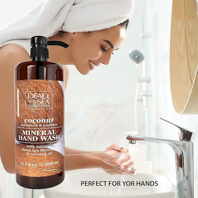 Dead Sea Collection Hand Soap Pump Coconut - Hand Wash Liquid with Dead Sea Minerals and Coconut Oil - All Skin Types Moisturizing & Nourishing - Pack of 2 (33.8 Fl Oz Each) - 67.6 Fl Oz