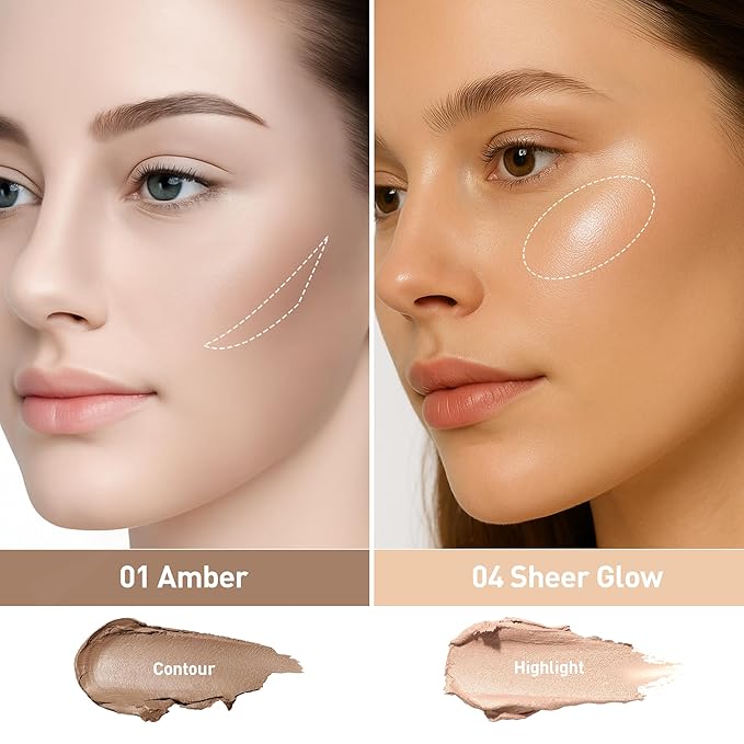 FV Contour and Highlighter Stick, Blendable and Natural Finish, Long Lasting, Waterproof Contour Makeup Kit for Face Shaping, Travel-Friendly, 01 Amber & 05 Sheer Glow