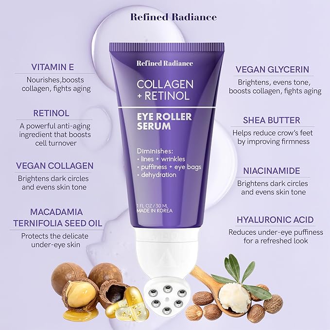 Collagen & Retinol Eye Roller – Dermatologist Tested, Anti-Aging, Korean Skin Care – Reduces Fine Lines, Firms Under Eyes, Improves Tone – Vegan Clean Beauty Formula – 1.0 FL. Oz