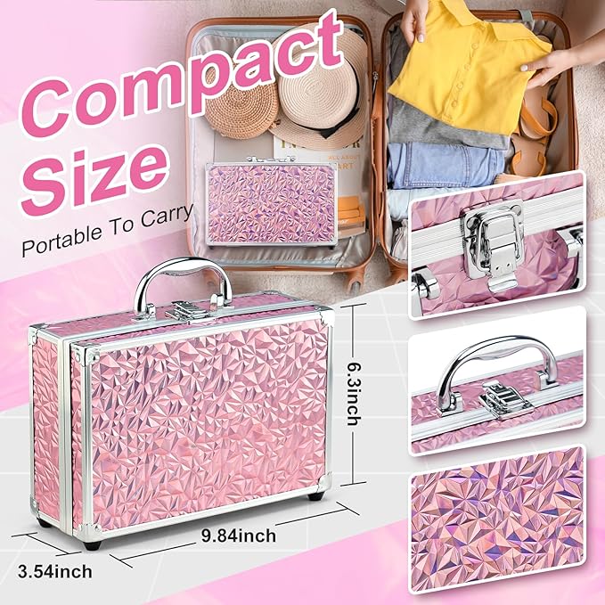 Color Nymph Starter Makeup Kit for Tweens Girls, Train Case for Women Full Kit with Eye Shadow, Lipstick, Blush, Brushes, Lipgloss, Mascara, Brow Wax and Mirror Pink Full Starter Cosmetics Set