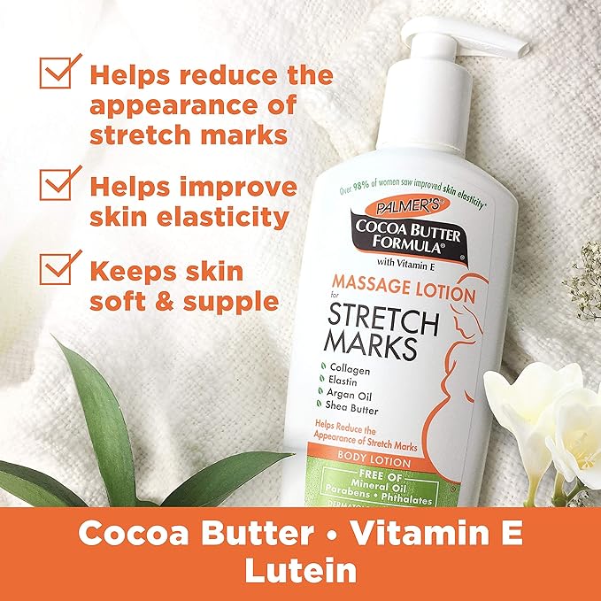 Palmer's Cocoa Butter Formula Massage Lotion for Stretch Marks, Pregnancy Skin Care, Belly Cream with Collagen, Elastin, Argan Oil and Shea Butter, 8.5 Ounces (Pack of 2)