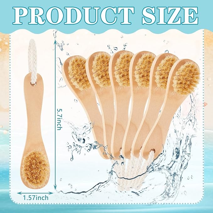 Nuanchu 6 Pcs Wooden Face Cleaning Brush Facial Exfoliator Brush Dry Scrubber Natural Bristles for Face Care Scrubber Exfoliator Wood Handle Facial Cleanser Tool to Unclog Pore